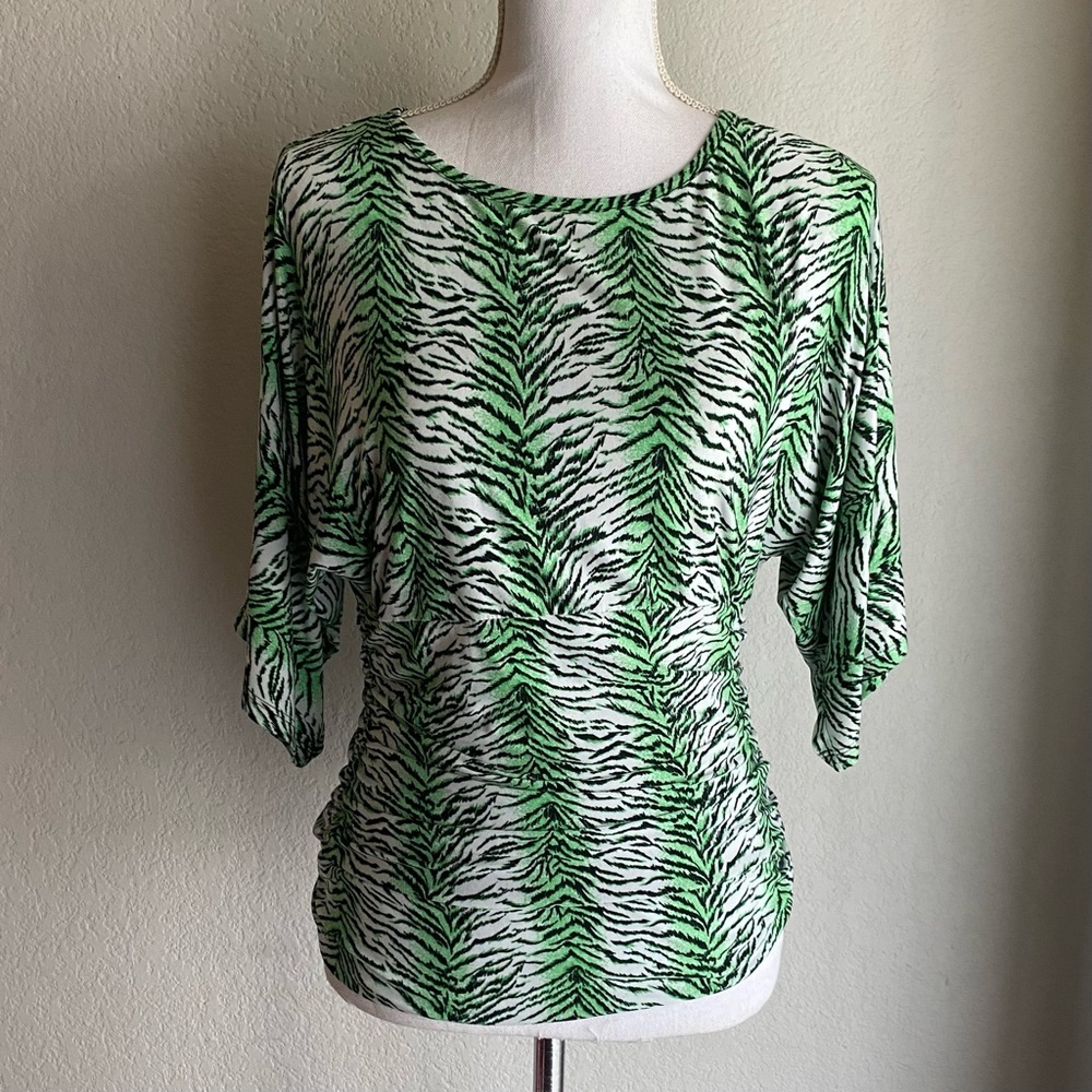 Peter Nygard Green and Black Zebra Print Blouse